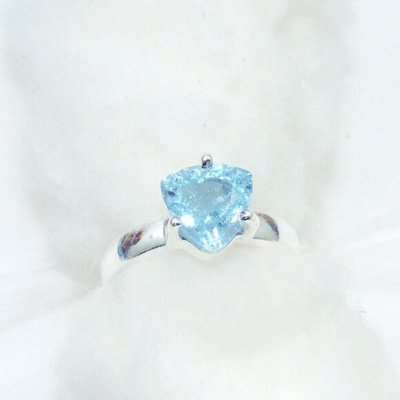 Aquamarine Ring, Aquamarine Gemstone, 925 Sterling Silver, Prong Ring, Size-6US - Picture 1 of 6